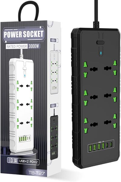 Maykela Extension Cord with 6 Outlets and 6 USB Slots 5M Cable Cord Power Str...