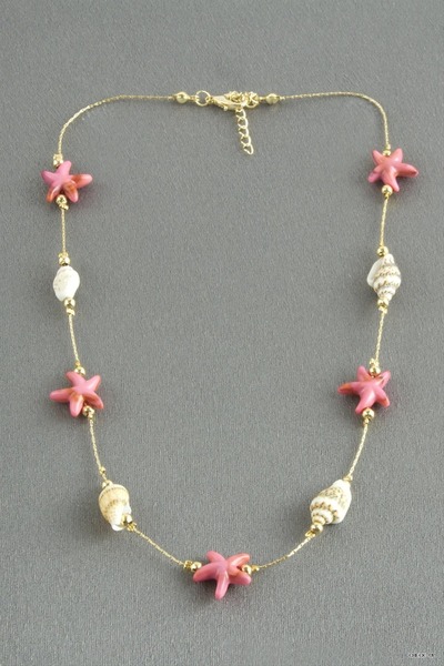ZERO LAND SVL-SHOP Starfish Seashell Natural Stone (204850) Necklace, Pink