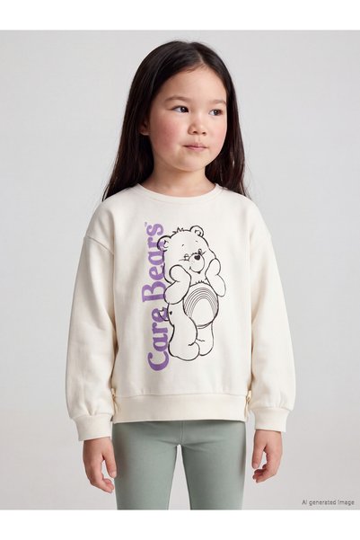 LC Waikiki Lcw Kids Ecru 3-Thread Printed Loose & Oversized Girls' Sweatshirt...