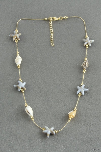 ZERO LAND SVL-SHOP Starfish and Seashell Natural Stone Necklace (204852) Blue