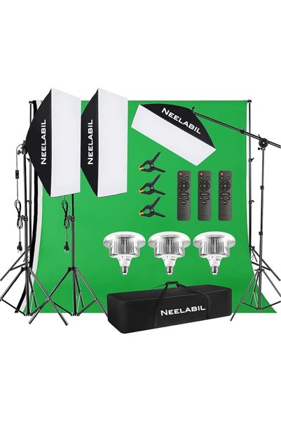 Neelabil Photography Lighting Kit Studio Equipment，6.5ft x 9.8ft Background S...