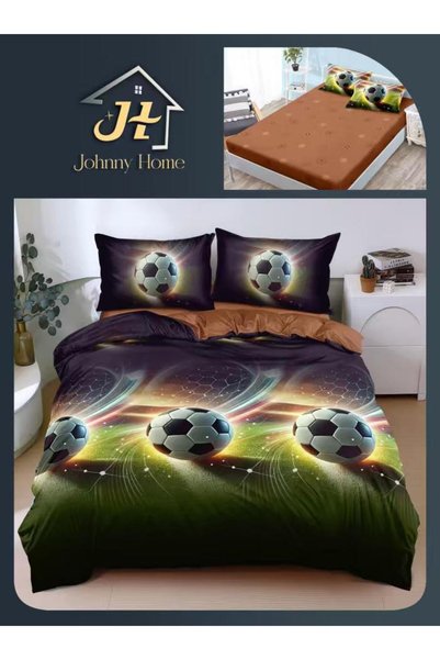 OEM Lenjerie de pat cu trei mingi de fotbal deasupra gazonului, dâre de lumin...