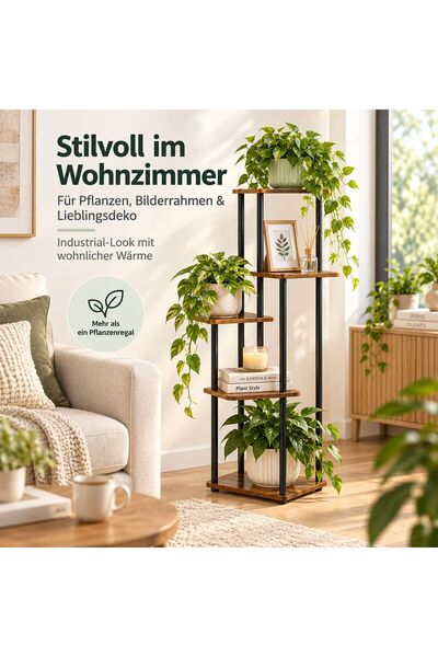 Relaxdays 10054237_9579 Suport pentru plante, raft pătrat din MDF cu cadru me...