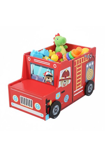 Relaxdays Cutie de depozitare jucării, design camion de pompieri, multicolor,...