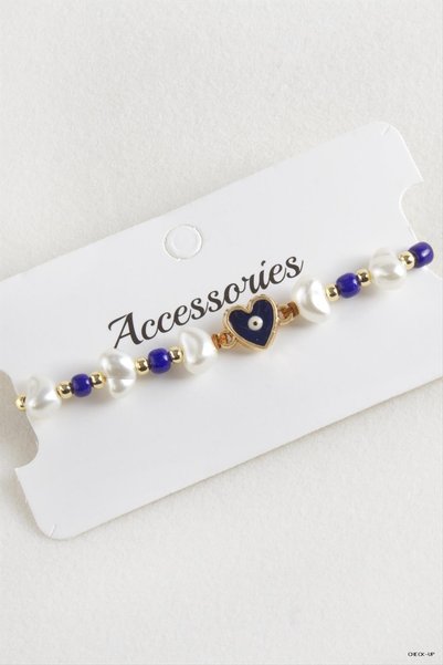 ZERO LAND SVL-SHOP Beaded, Pearl, and Macramé Cord (211423) Bracelet, Navy Blue