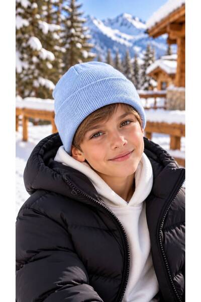 MARBERRY Bebe Blue Soft-Textured Knit Boy's Beanie, Ages 7–12