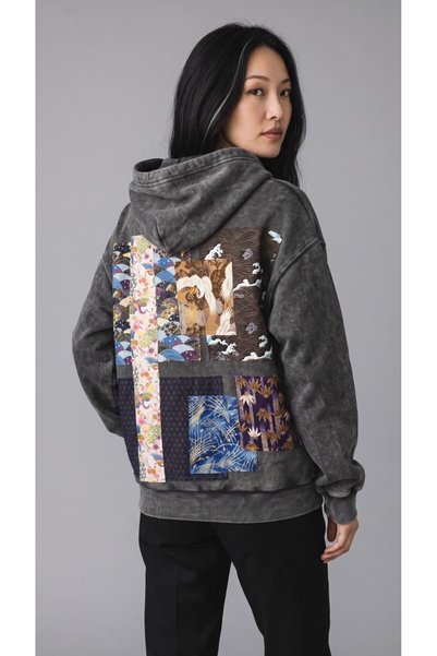 OEM Hanorac Unisex Oversize cu Fermoar și Patchwork în Stil Japonez – Gri Căr...