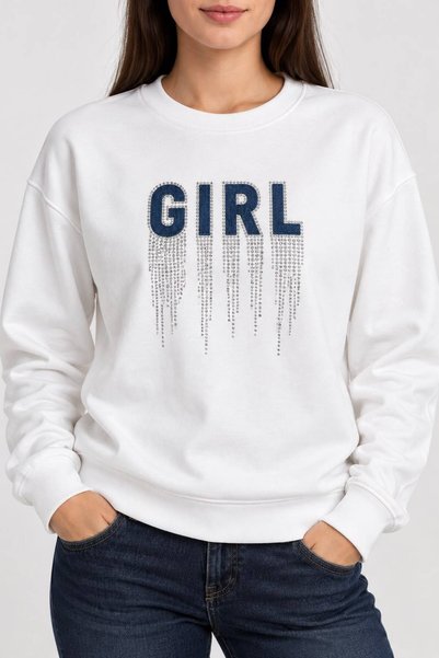 Hepyek Women's long-sleeved sweatshirt with stone embellishments