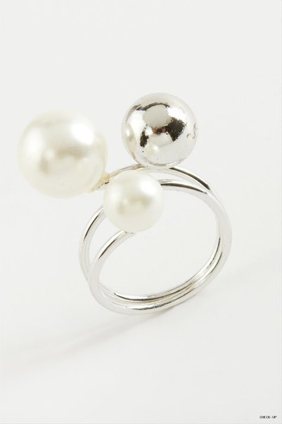 ZERO LAND SVL-SHOP Round Pearl Metal Ring (213807) Silver Color