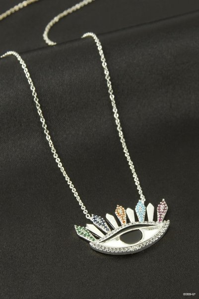 ZERO LAND SVL-SHOP Eye-Shaped Zircon Necklace (210326) Silver Color