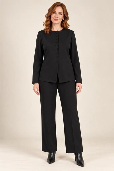 hazelin Women's Black Plus-Size Crew Neck Blouse with Collar Detail and Long ...