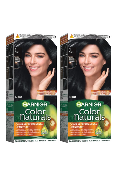 Garnier 2x ΣΥΣΚΕΥΑΣΙΕΣ Μόνιμη βαφή μαλλιών με αμμωνία Color Naturals, 1 Μαύρο...