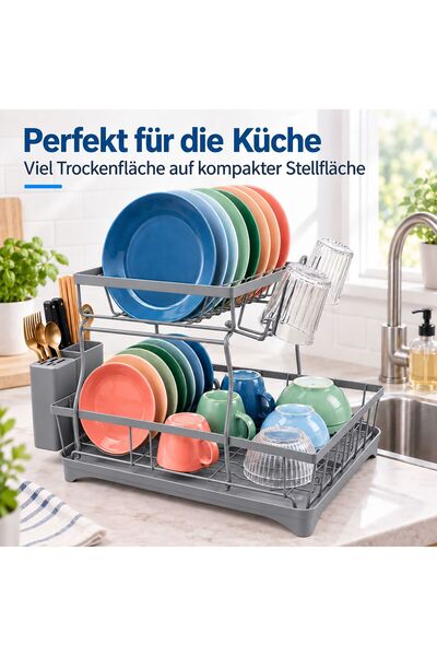 Relaxdays Suport de scurgere pentru vase model 10054287_111, cu 2 niveluri, c...
