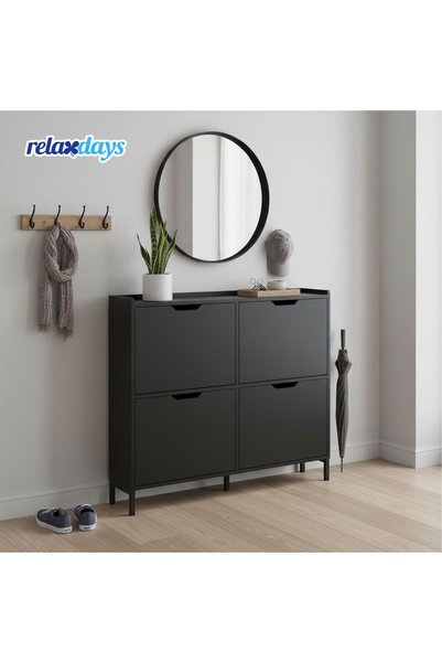 Relaxdays Dulap de pantofi subțire, 4 compartimente, negru