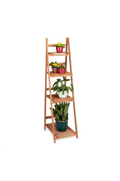 Relaxdays Suport pentru plante, raft cu 4 niveluri, culoare maro deschis, dim...