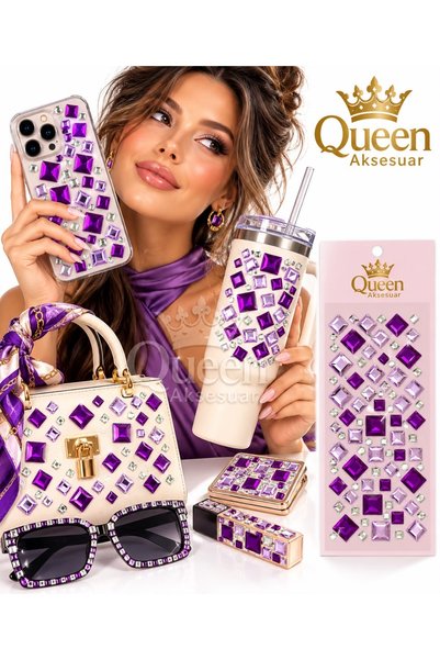 QUEEN AKSESUAR Trendy Checked Crystal Lilac-Purple Rhinestone Adhesive Sticke...
