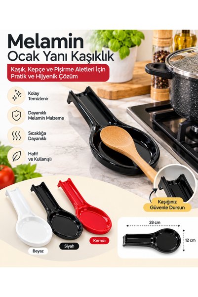 BİODATA Melamine Stove-Side Spoon Holder; Mat for Dirty Spoons and Ladles; Sp...