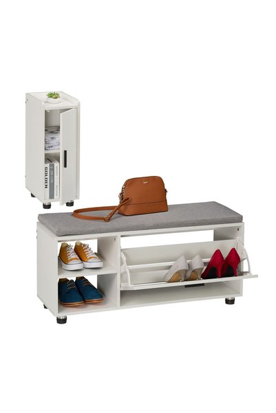 Relaxdays Set dulap de pantofi, bancă și dulap pentru pantofi, alb/gri, 48.5x...