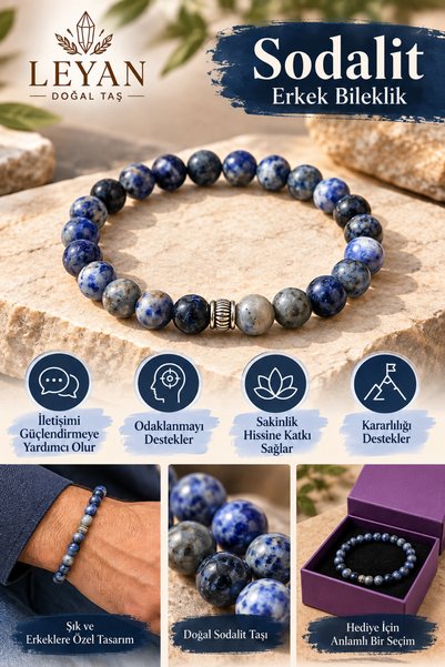 Leyandoğaltaş Sodalite Men's Bracelet – Stylish Design with Natural Stone Beads