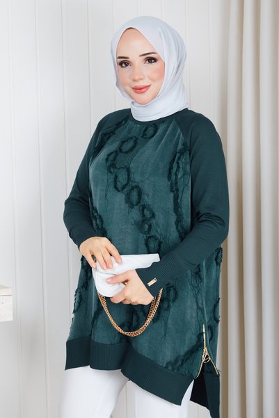 Pamuk Butik Tunică din tricot mercerizat cu franjuri, din mătase și cupra, pe...