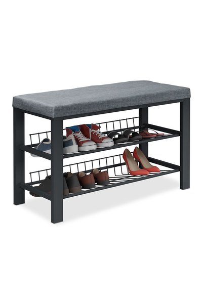 Relaxdays Bancă pentru încălțăminte Relaxdays, cu perne, 2 niveluri, Negru/Gr...