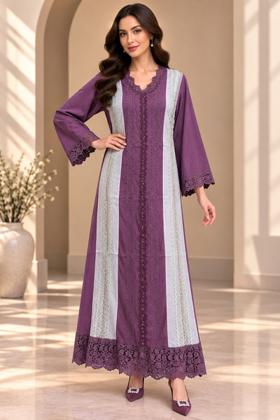 ROGINA Women's Elegant Lace Detailing Premium Jalabiya