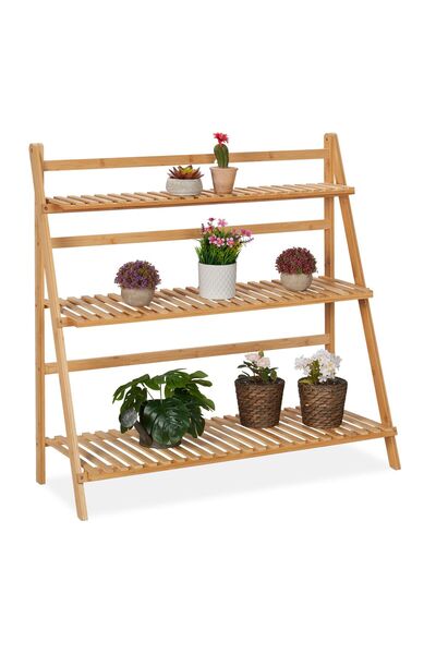 Relaxdays Suport pentru plante, bambus, 3 etaje, 96x99.5x37 cm