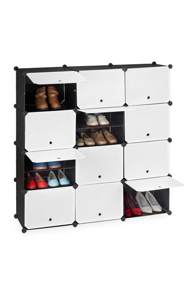 Relaxdays Dulap de pantofi, 24 compartimente, alb/negru, 125x32x125 cm