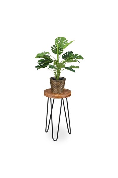 Relaxdays Suport rotund pentru plante din lemn de acacia, design retro, picio...
