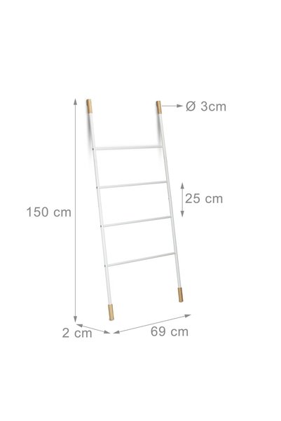 Relaxdays Suport pentru prosoape tip scară, metal și bambus, alb, 150 x 69 x ...