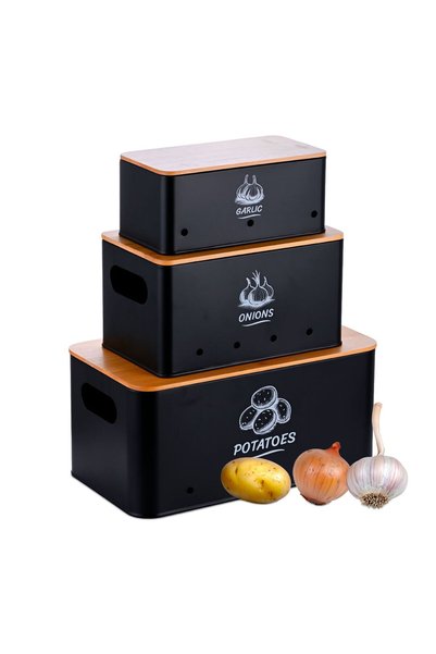 Relaxdays Set de 3 cutii de depozitare Relaxdays, bambus, maro deschis-negru,...