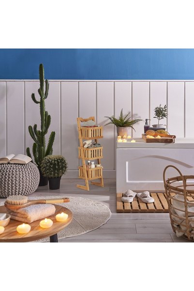 Relaxdays Organizer Shelf, for Bathroom, 3 Compartments, Bamboo, 77 x 23 x 20 cm