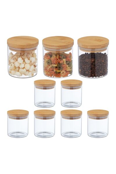 Relaxdays Set de 9 borcane de depozitare cu capac, Relaxdays, 500 ml, transpa...