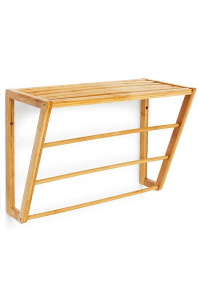Relaxdays Suport de prosoape din bambus, montabil pe perete, cu raft, maro, 4...