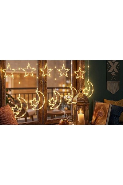 Generic Brand سلسلة إضاءة رمضان LED بطول 3 أمتار - تصميم هلال ونجوم (أصفر دافئ)