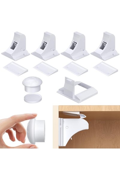 Paporich 4 Pack Child Safety Magnetic Cabinet Locks with 1 Keys, Baby Proofin...