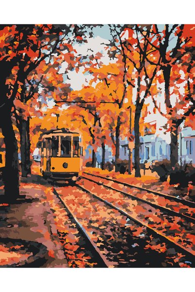 Painting-numbers Set pictura pe numere Tren si peisaj tomnatic 3016, panza pe...
