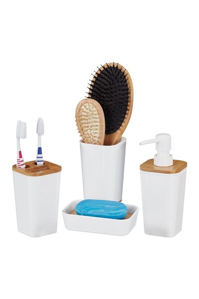 Relaxdays Set de accesorii pentru baie Relaxdays, 4 piese, Dozator de săpun, ...