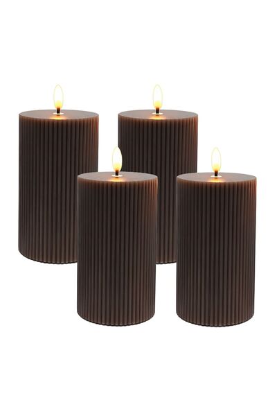 Relaxdays Set de 4 lumânări LED din ceară, Relaxdays, 13x7.5cm, culoare maro