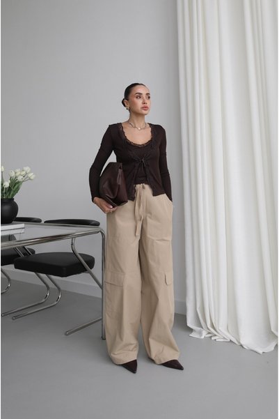 Havoş Beige String-Tied Pants with Cargo Pockets
