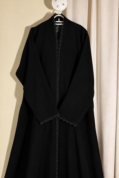 TAJ ALHASHMA Abaya Salwa Half Cloche Crepe Fabric Ceramic Lace from