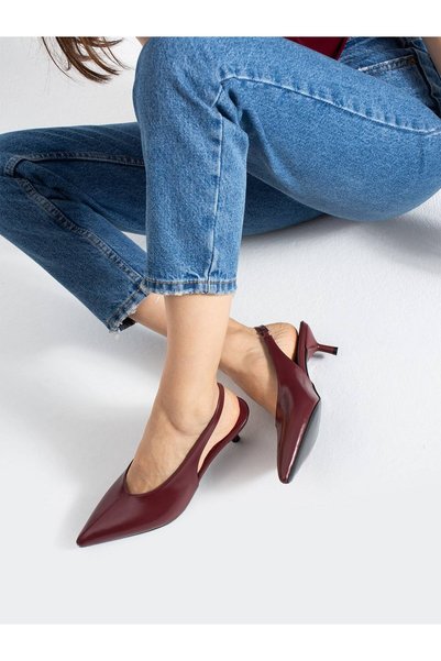 ASALEA Women's Pointed Toe Slingback Heeled Shoes with Elastic Back Strap, El...
