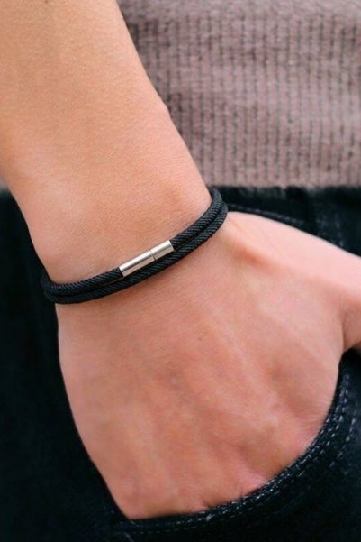 Crc Bijuteri Milan Style Steel Lock-Knit Double-Wrap Men's Bracelet