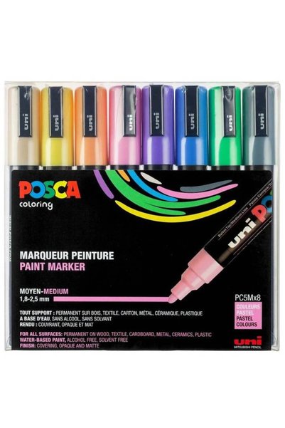 POSCA Σετ στυλό PC5M μεσαίας μύτης, παστέλ χρώματα, 8 τεμ.