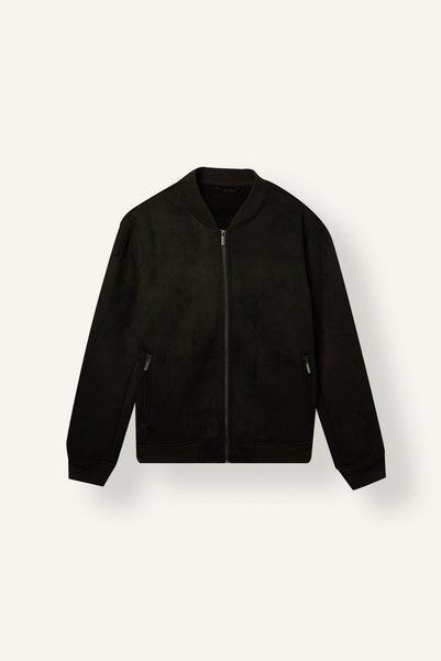 DeFacto Slim Fit College-Collar Zippered Pocket Suede Bomber Jacket, Black I1...