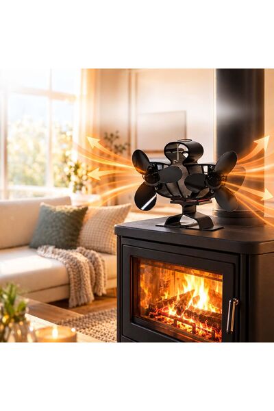 Relaxdays 10054990 Ventilator pentru sobă, motor dublu (Twin) cu 6 pale, alum...