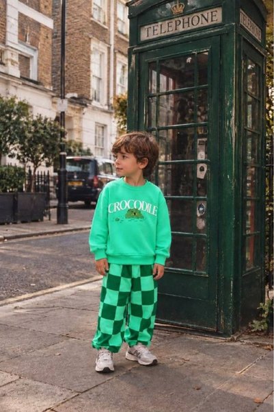Mireya Kids Children's Green Crocodile-Printed Sweatshirt and Checkered Pants...