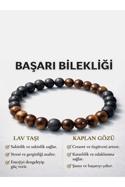 Başarı Bilekliği, Lav Taşı & Kaplangözü Kombin Bileklik, El Yapımı Unisex Doğal Taş Takı Tekli Ürün