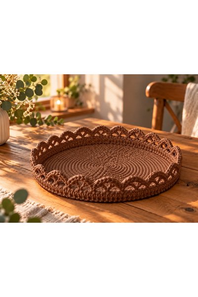 OEM Tavă decorativă rotundă, textură împletită cu aspect croșetat – 18 × 18 ×...
