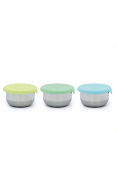 Melii Set 3 recipiente mini inox cu capac silicon, melii, bleu mint lime